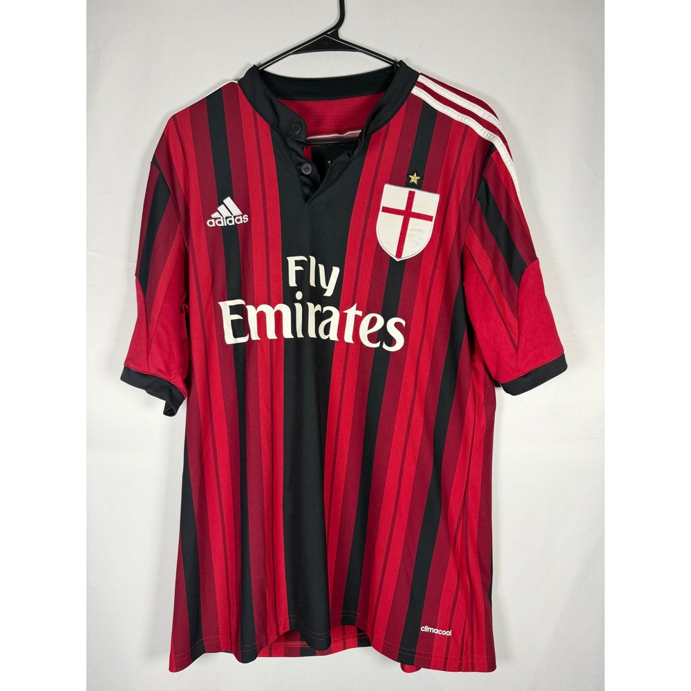 Adidas AC Milan 2014-15 Home Jersey Destro 9 Red Black Stripe Mens Large